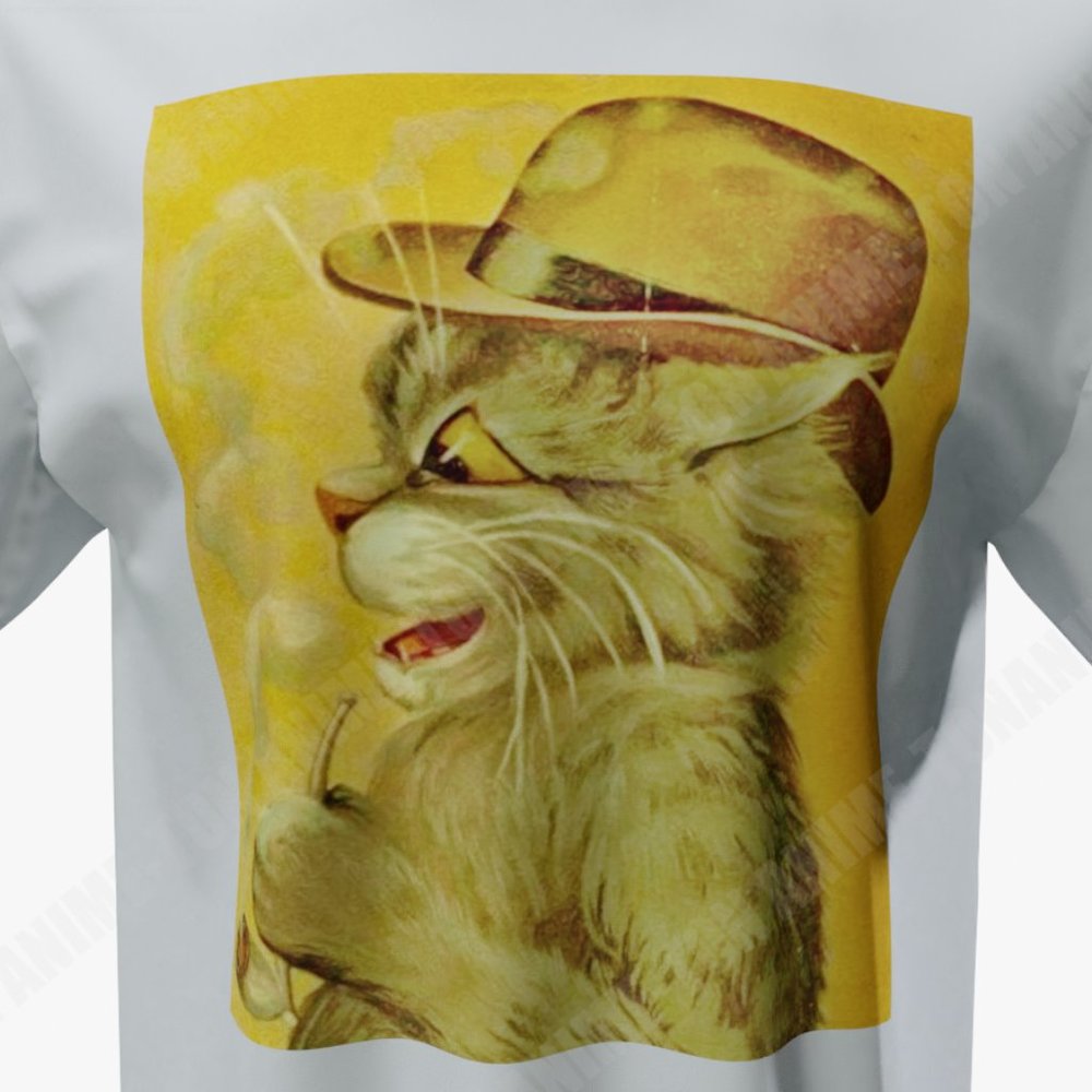 Louis Wain - Cat Art - Blowing Smoke Rings - Tshirt - Cotton